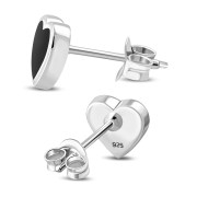Black Onyx Heart Stud Silver Earrings, e315